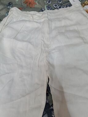 Women’s Cropped White Linen-Blend Ankle Pants